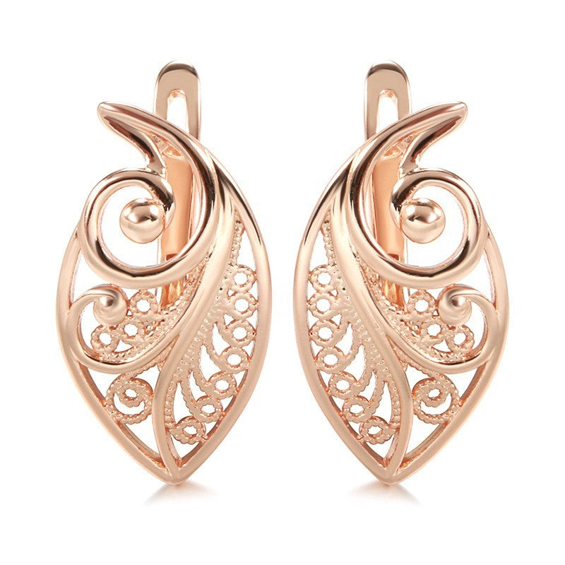 Luxus Damen Blatt Ohrringe 585 Roségold Ohrringe in kaltem Stil einfache hohle3