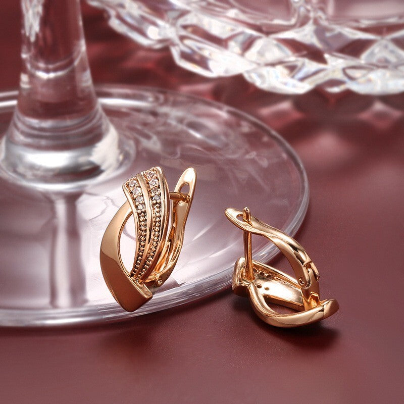 Luxus Damen Ohrringe Creole weibliche 585 rose gold zirkon geometrische Ohrring4