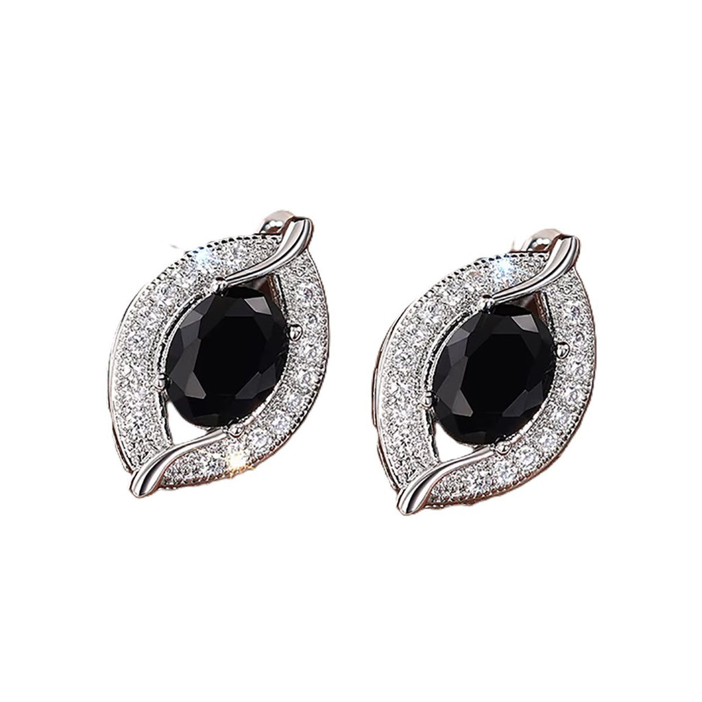 Luxus Damen Creolen Ohrringe 925 Silber versilbert schwarzer Kristall CZ5