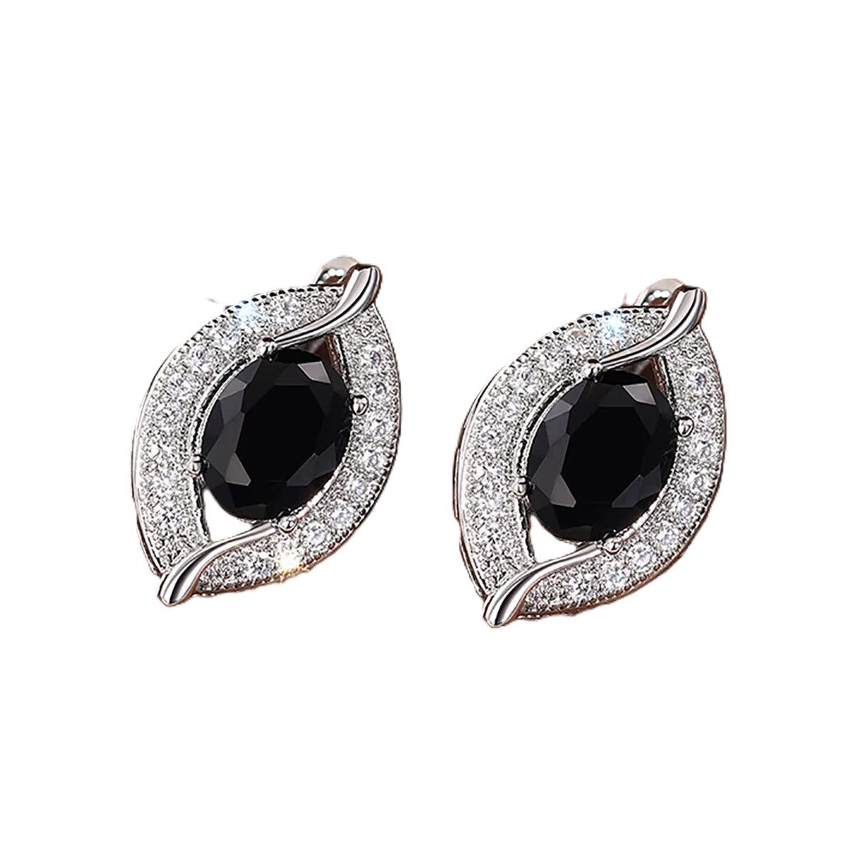 Luxus Damen Creolen Ohrringe 925 Silber versilbert schwarzer Kristall CZ5