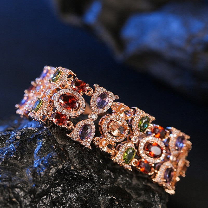 Luxuriöses Damen Armband, Roségold, farbige künstlichen Edelsteinen , Zirkon0