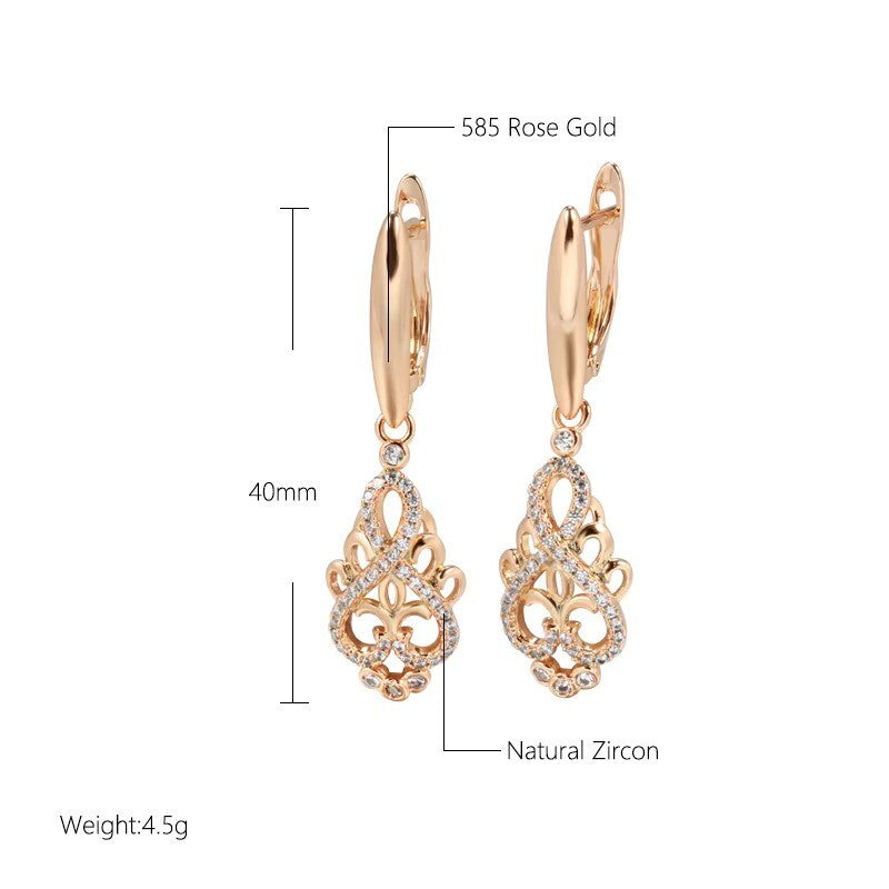 Kristall Blume Baumeln Ohrringe Frauen Natürliche Zirkon 585 Rose Gold4