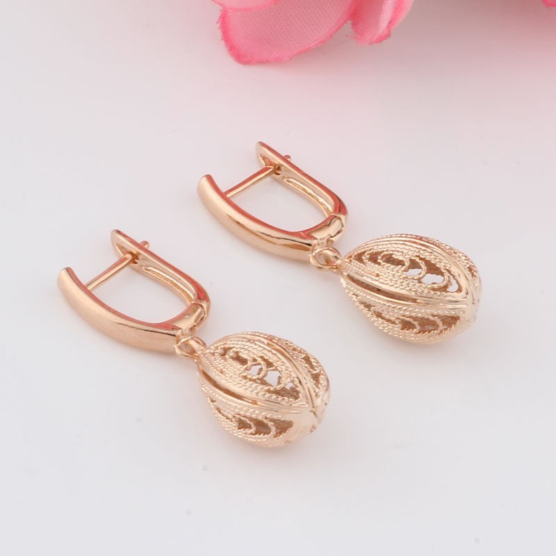 Luxus Damen Klassische Ohrringe Rosegold, tropfenförmige Ohrringe im hohlen Ros8