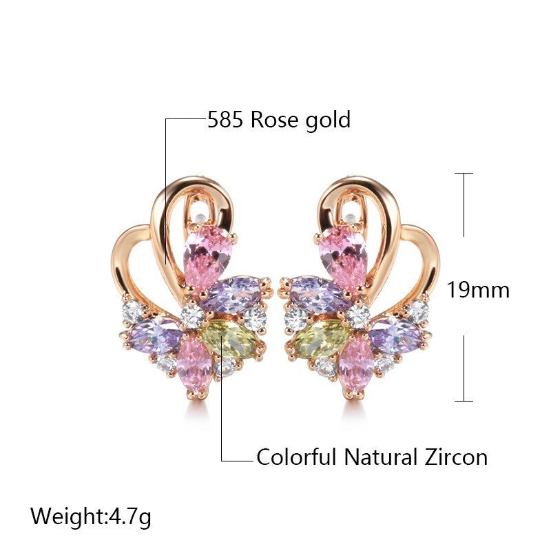 Luxus Damen Ohrringe 585RG Rose Gold bunte Zirkon Ohrringe Stil Ohr Knochen Clip6