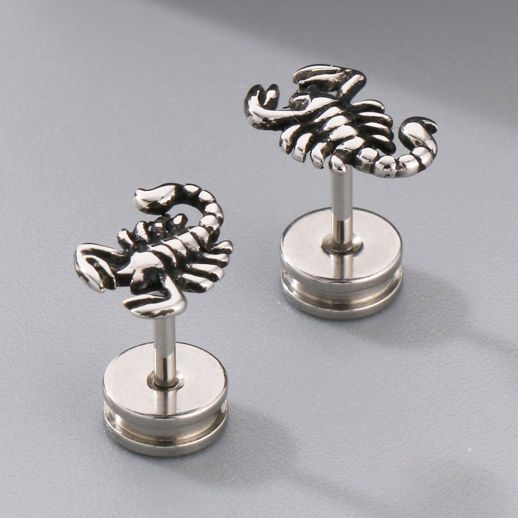 Herren Scorpion King Ohrstecker Ohrringe Edelstahl, Gotische Biker Punk, Schraub7
