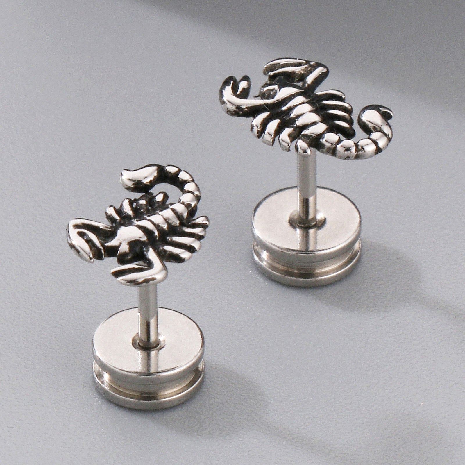 Herren Scorpion King Ohrstecker Ohrringe Edelstahl, Gotische Biker Punk, Schraub7