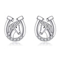 Damen Ohrringe Ohrstecker 925 Sterling Silber Hufeisen mit Pferdekopf0