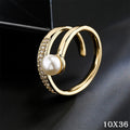 Luxus Damen Ring mit Perlen zirkon schmuck 18K goldüberzogene perle geometrisch0