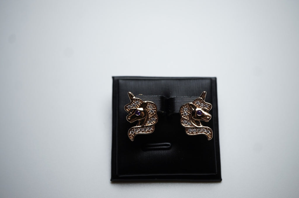 Ohrringe Einhorn Pferde Rose Gold vergoldet Zirkon Mädchen Kinder Damen Ohrhänge22