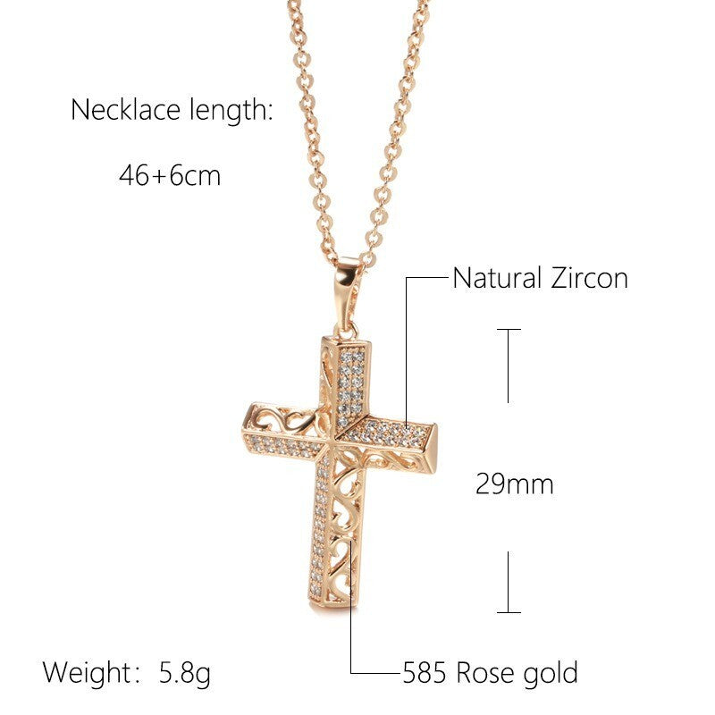 Luxus Kreuz Halskette mit Anhänger 585er Rosé Gold Walzgold Natürlicher Zirkon6