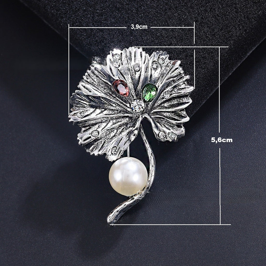 Kreative Damen LotusblattBrosche, exquisite LuxusLegierung, Perlenpflanze2
