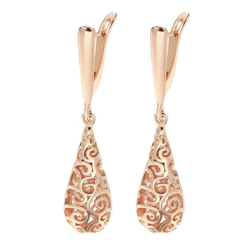 Luxus Damen Ohrringe 585RG Rose Gold Wassertropfen hohle Musterohrringe für Fra3