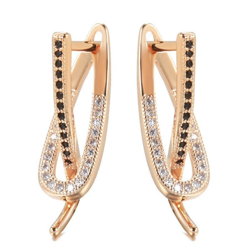Luxus Damen Ohrringe 585RG Roségold ZweiTon Zirkon Ohrringe KreuzGrenze Schmuc4