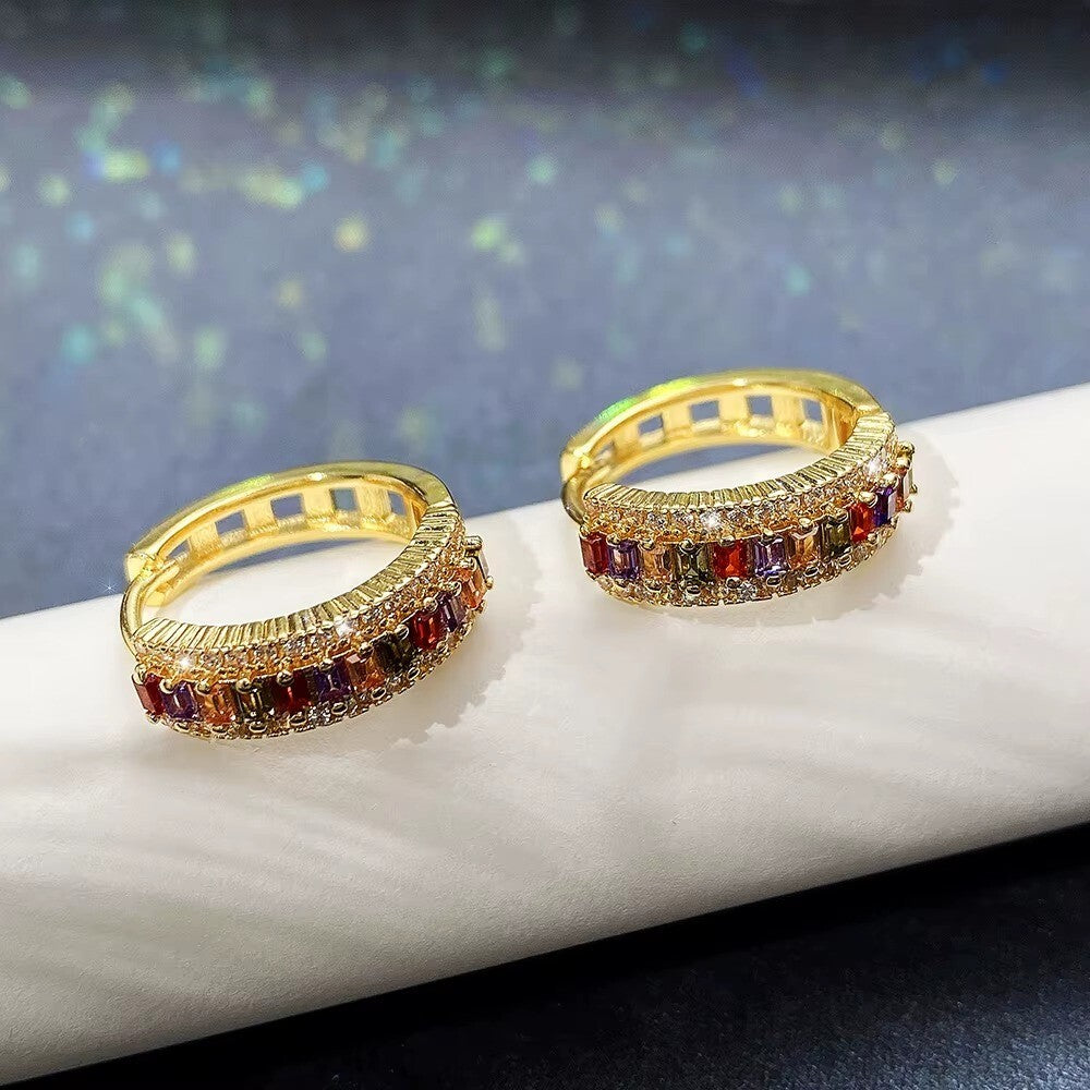 Ohrringe Creole 14K Gold Überzogene farbig Zirkon Huggie Hoop Schmuck Bunte9