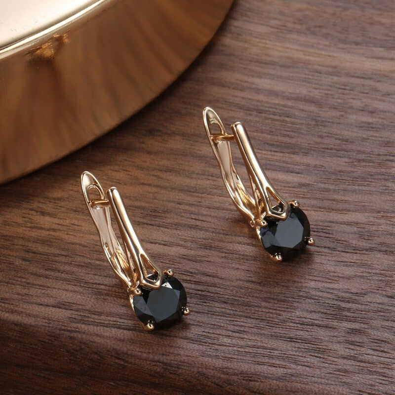 Luxus Damen Ohrringe Schwarze Natürliche Zirkon Clips Ohrringe für Frauen Trend0