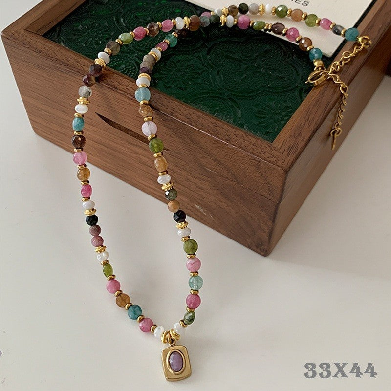 Bunte QuarzJadeHalskette, LuxusSchlüsselbeinkette quadratischem Nischenanhäng0