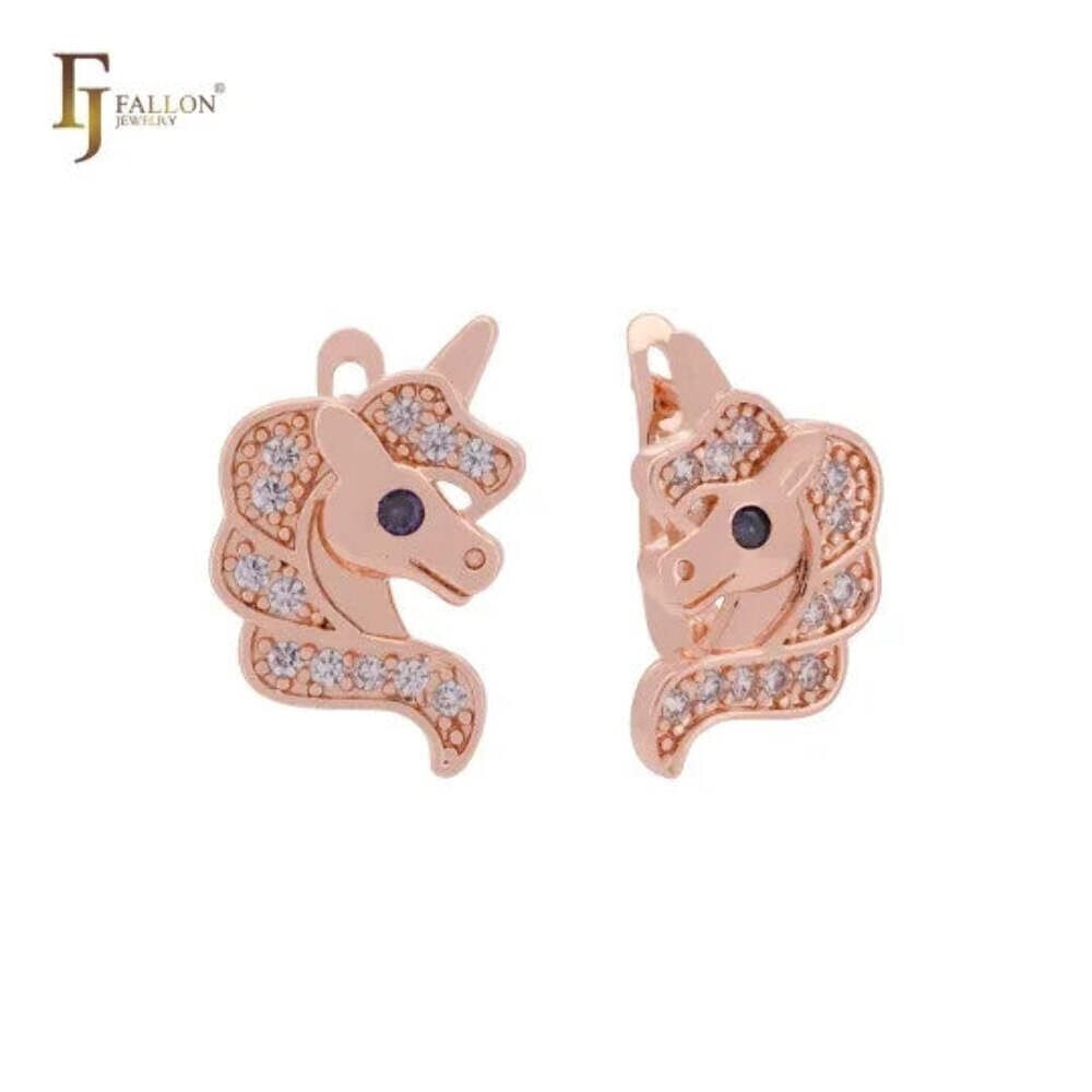 Einhorn-Ohrringe mit Rosegold vergoldet für Mädchen0