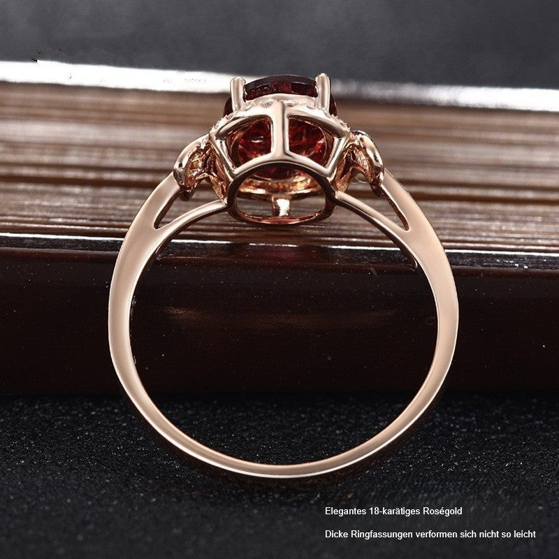 Luxus Damen Ring 18K Rosévergoldeter Rotem Kristall ImitationsRubin Verstellbar4