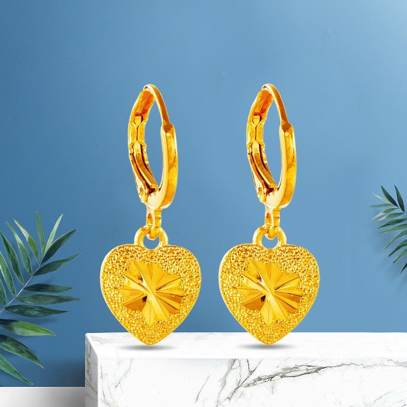 Damen Ohrringe Creole Herzform 24K Gold vergoldet, modische Ohrringe aus Sandgol0