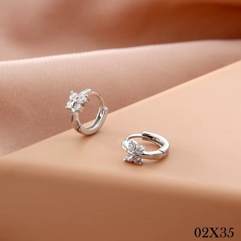 Damen Ohrringe Creolen 925 Sterling Silber Schmetterling Zirkon Haken Hypoallegi3