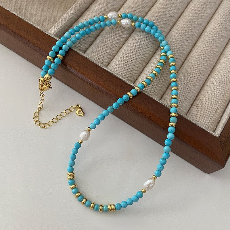 Damen Natürliche Perlen Halskette Türkisfarbene Perlen Kette Damen, AllMatch6