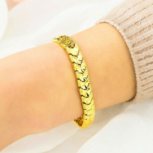 Luxus Damen Armband Gold 24K vergoldeter, farbechte herzförmige Uhrenkette 20cm1