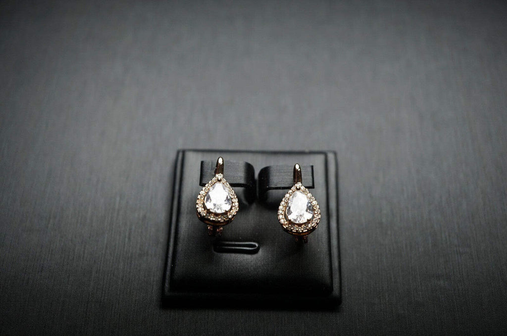 Damen Große Halo-Ohrringe tropfenförmigem Zirkon-Stein mit Roségold (vergoldet)13