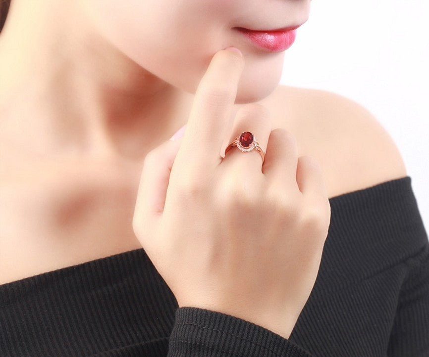 Luxus Damen Ring 18K Rosévergoldeter Rotem Kristall ImitationsRubin Verstellbar7