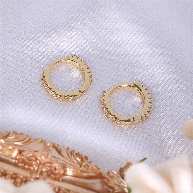 Kleinen Damen Ohrringe Creole Runden Gold vergoldet Mit Zirkonia Für Damen2