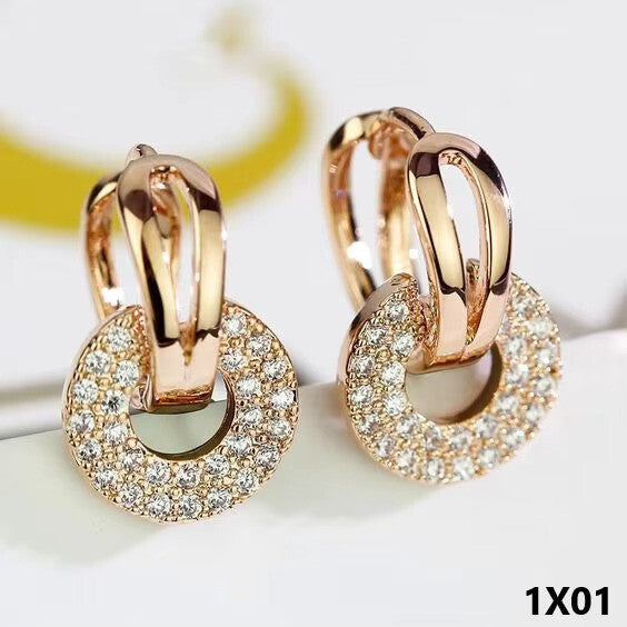 Double Circle Linked Ohrringe für Luxus Frauen Gold Farbe0