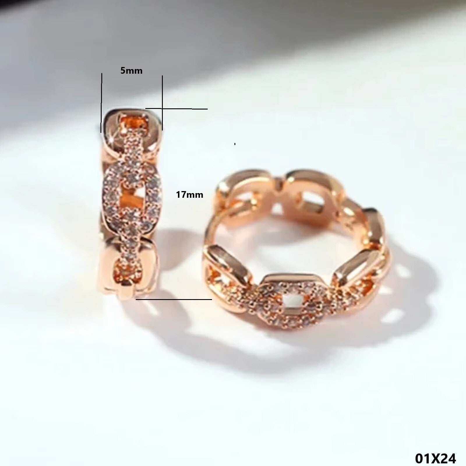 Luxus Damen Frauen Ohrringe Rose gold Chain Design Voll imitierte Moissan 17mm1