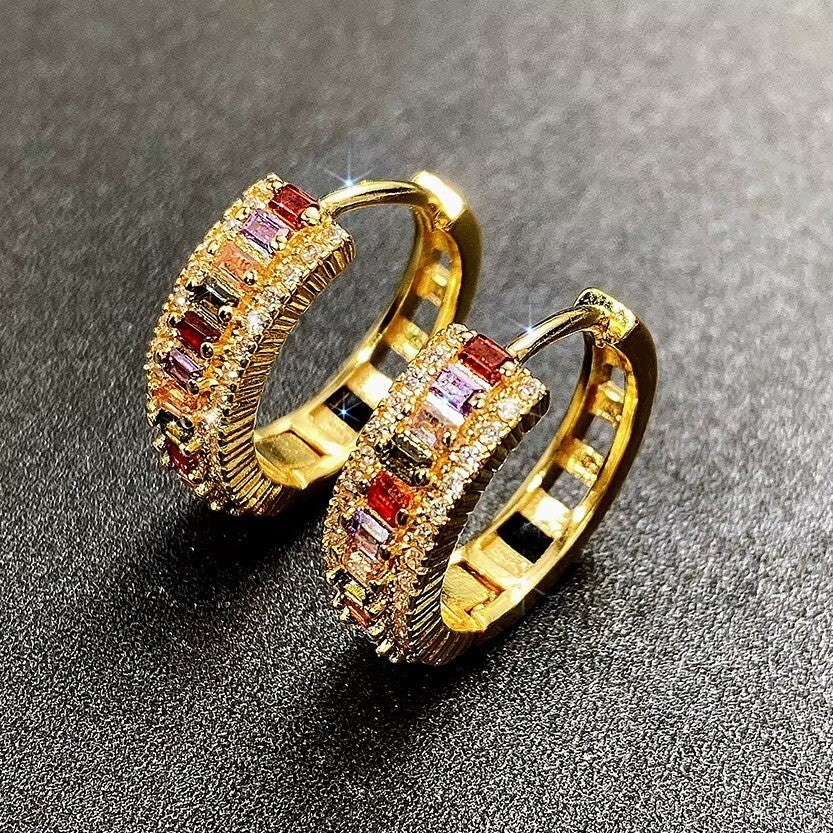 Ohrringe Creole 14K Gold Überzogene farbig Zirkon Huggie Hoop Schmuck Bunte1
