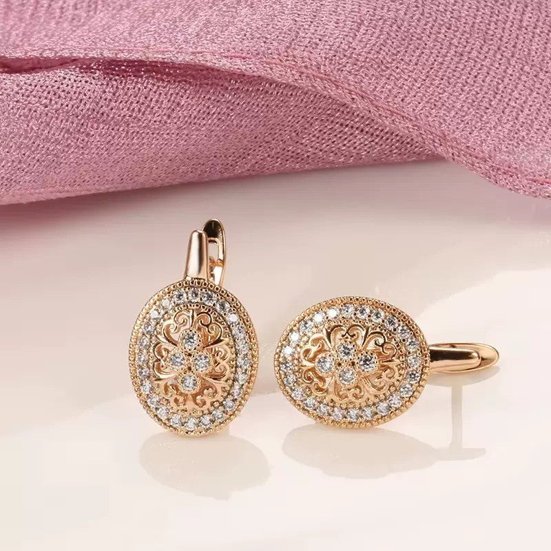 Luxus Damen Ohrringe Rosegold, vergoldet, mit simulierten Diamanten, Oval Forme3