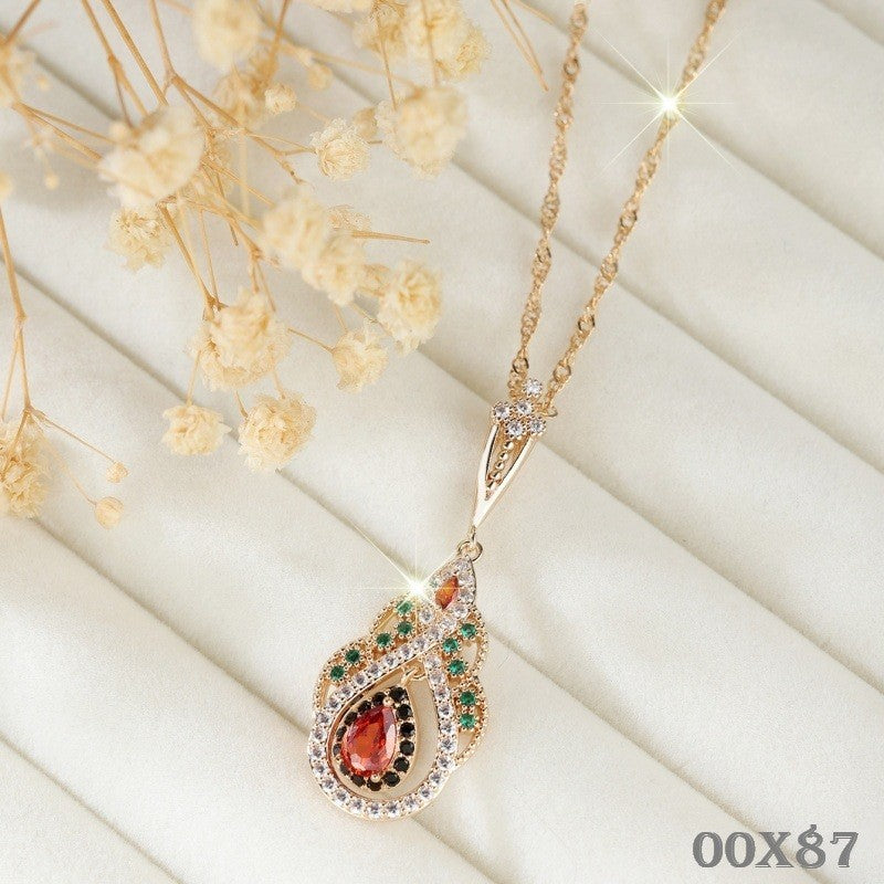 Regenbogen Zirkon Tropfen Halskette Granatapfelrot Trendige und stilvolle, durch4