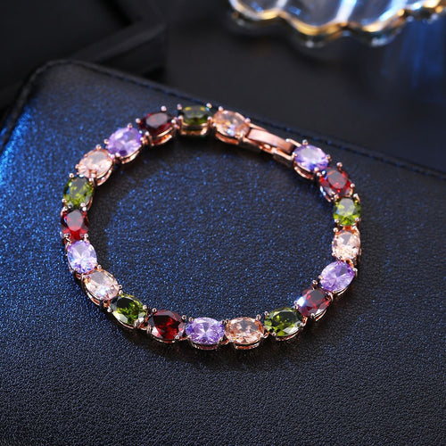 Luxus Damen Armband Rose Gold Trend Galvanisieren von echten Gold ,Farbige Zirk1