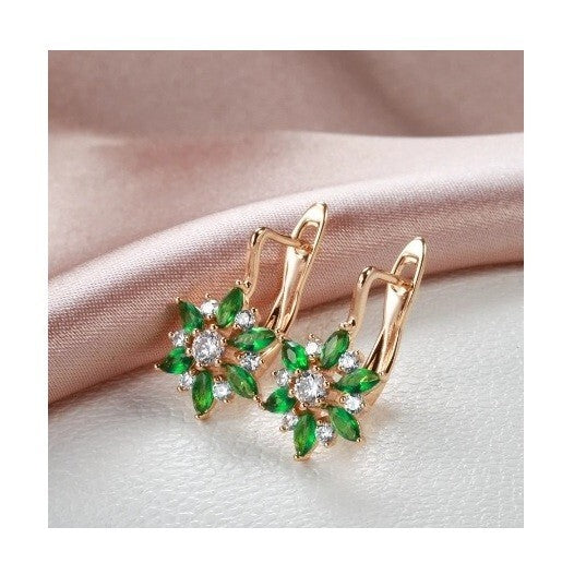 Luxus Ohrringe Creole Grün Zirkonia Kristall 585 Rosegold überzogen Geschenk Da0