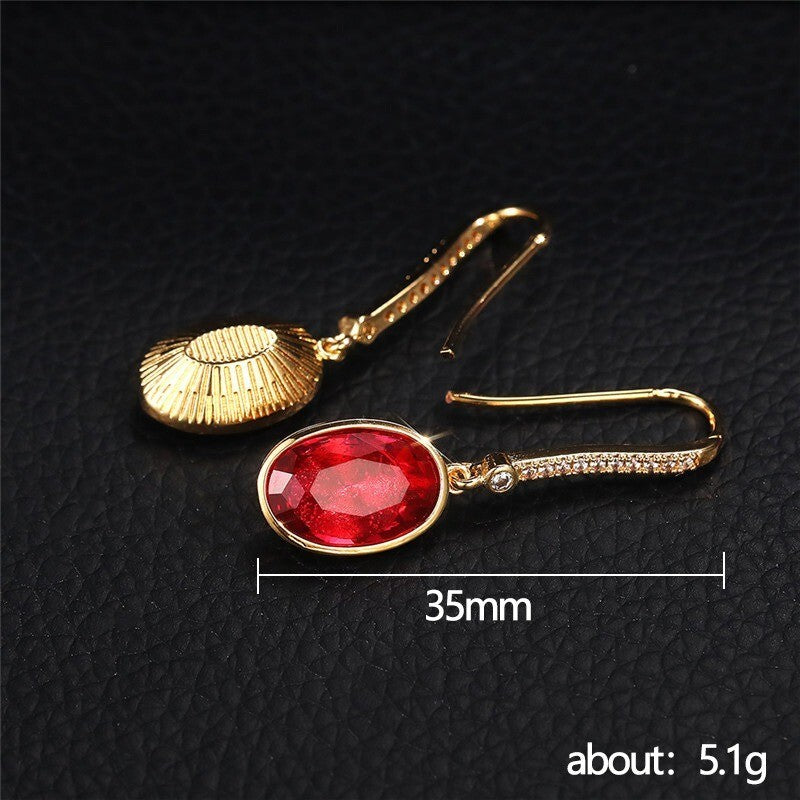 Damen Ogrringe Gold schlichte ovale rote ZirkonOhrringe, vielseitige Ohrringe1