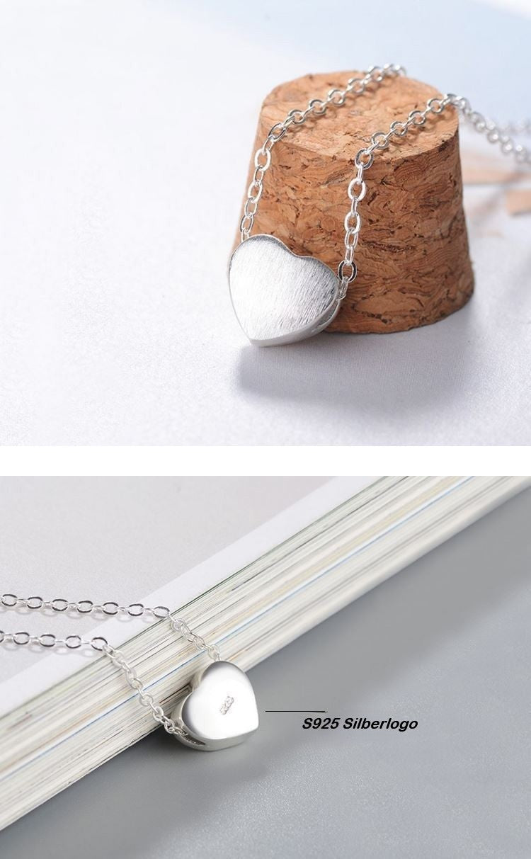 Damen Halskette Silber 925 mit Herz Anhänger gebürstetem Sterlingsilber (925)6