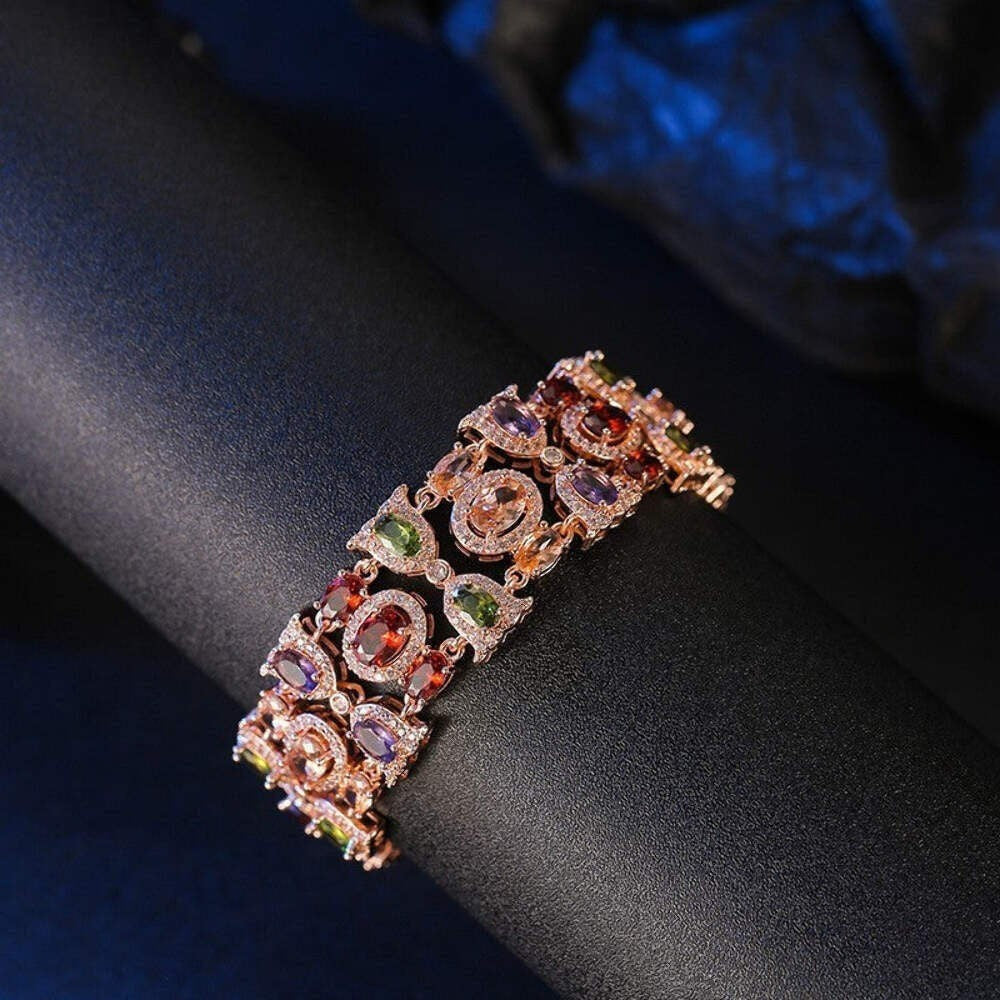 Damen Armband in Roségold mit farbigen künstlichen Zirkonia Steinen3