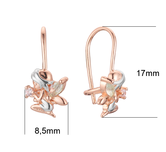 Baby-Engel-Ohrringe mit Drahthaken in zweifarbiger Vergoldung (vergoldet)2