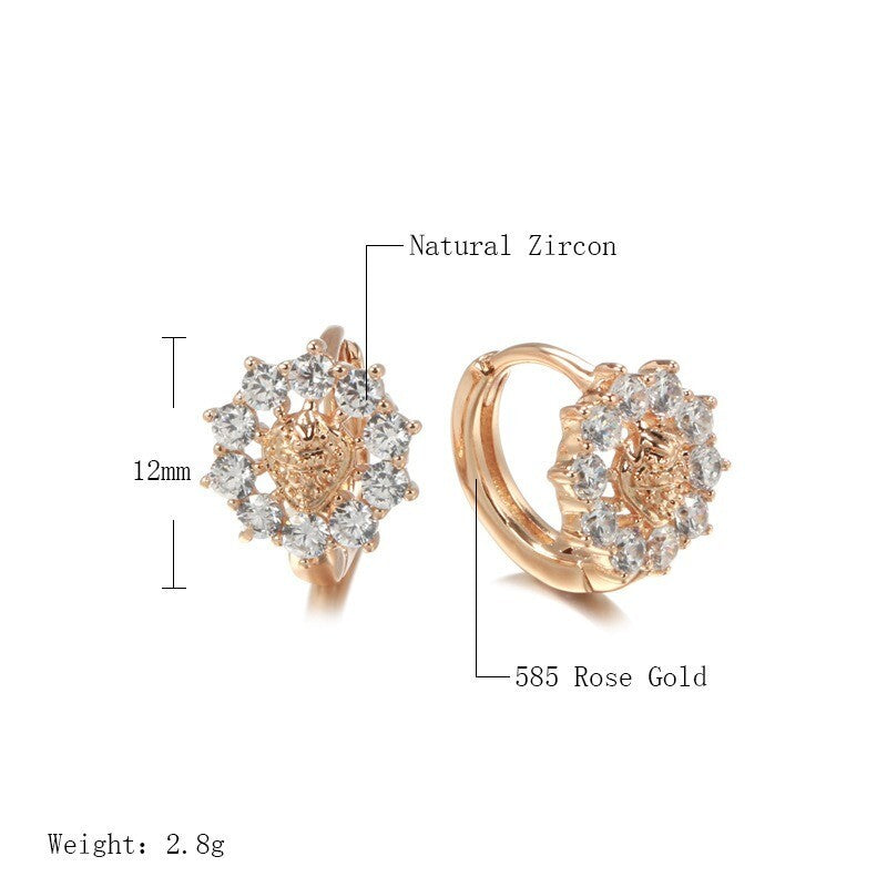 Luxus Ohrringe Creole Blume Zirkonia Kristall 585 Rosegold überzogen Geschenk D3