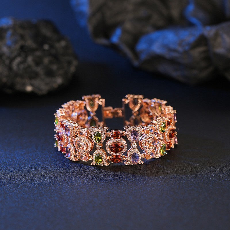 Luxuriöses Damen Armband, Roségold, farbige künstlichen Edelsteinen , Zirkon2