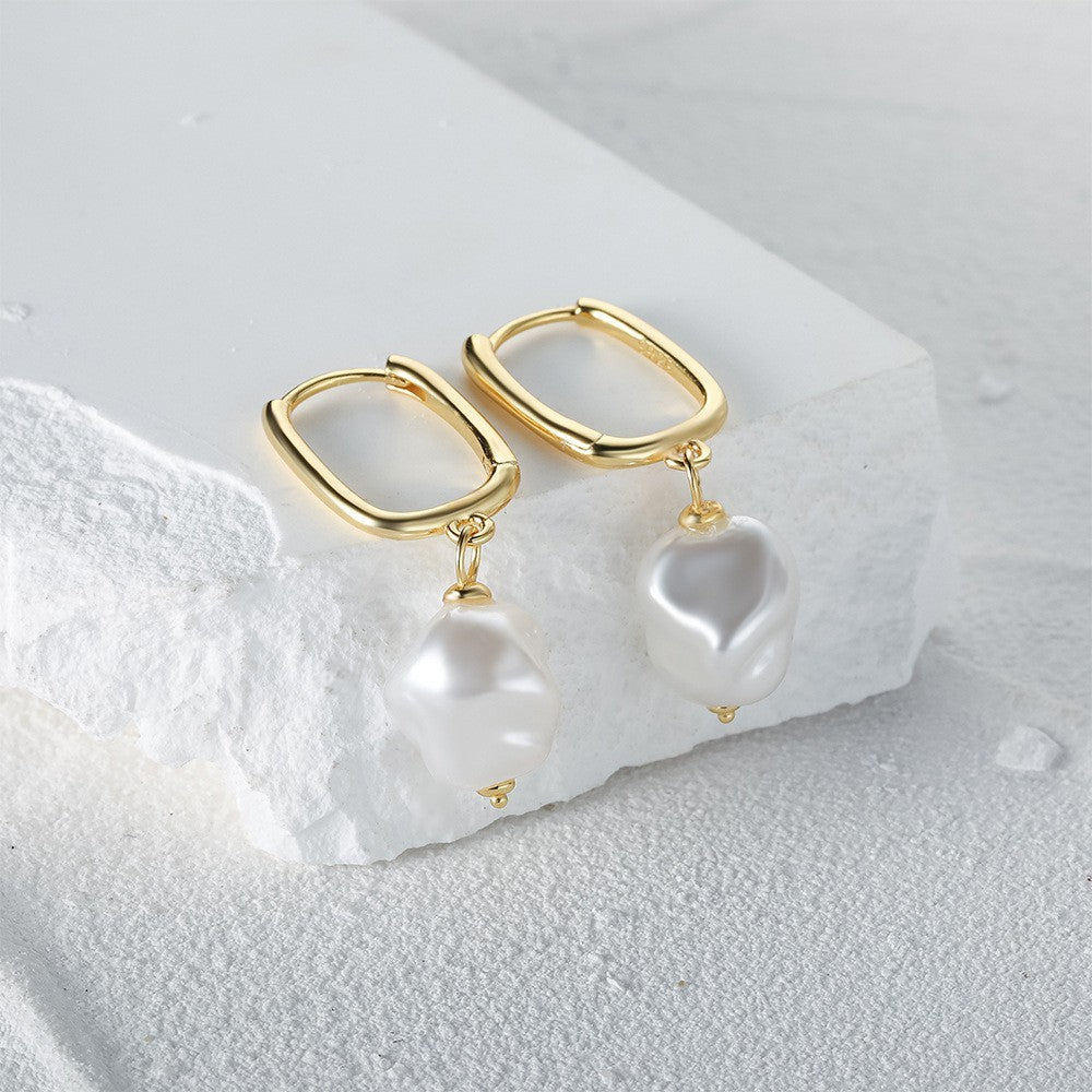 925S Silber Damen Ohrringe Creole Uförmige,  Perlenohrringe Echt Gold plattieru2