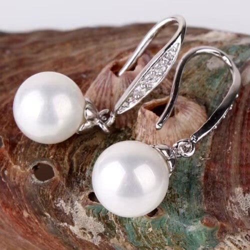 Damen Ohrringe 925 Silber versilbert. Frauen Ohrringe Zirkonia Ohrhänger Perle6