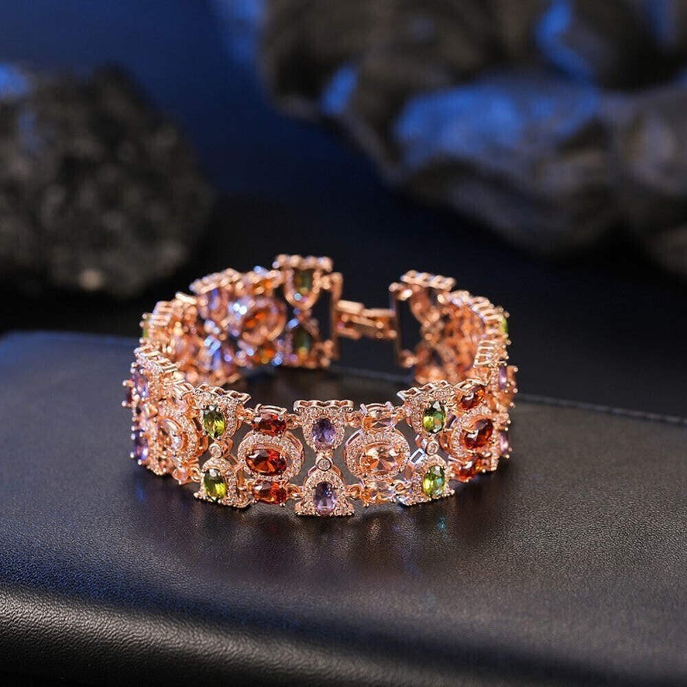 Damen Armband in Roségold mit farbigen künstlichen Zirkonia Steinen4