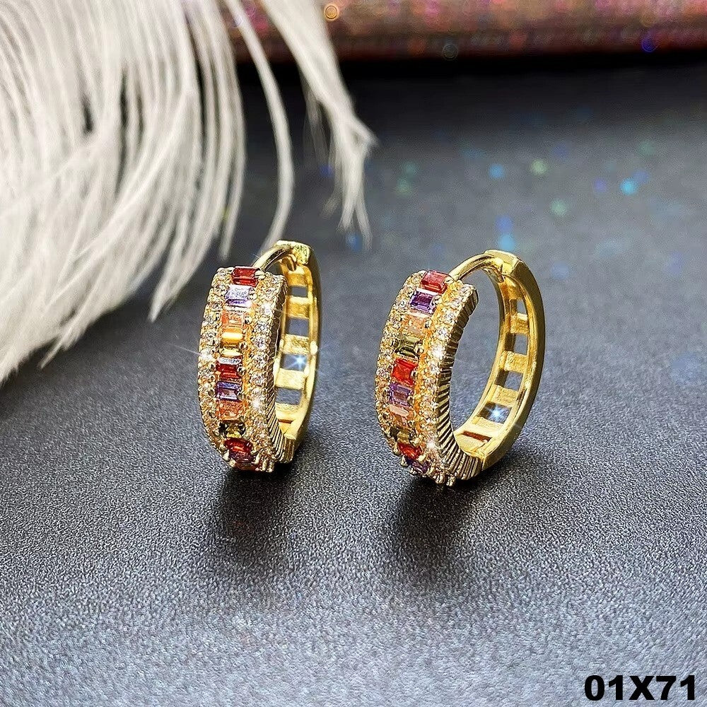 Ohrringe Creole 14K Gold Überzogene farbig Zirkon Huggie Hoop Schmuck Bunte0