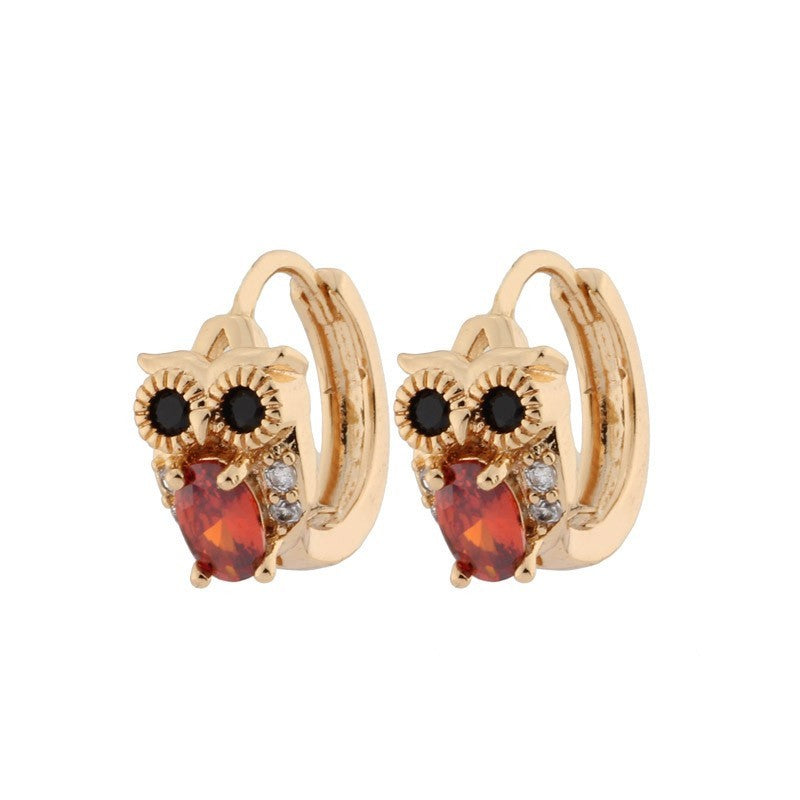 Luxus Ohrringe Eulen Zirkon rot 18K vergoldet für Damen Mädchen4