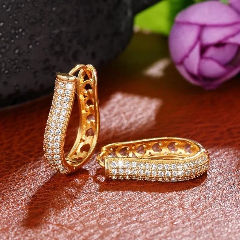 Luxus Ohrringe Creolen Zirkonia Kristallen Gold 14K vergoldet bunt3