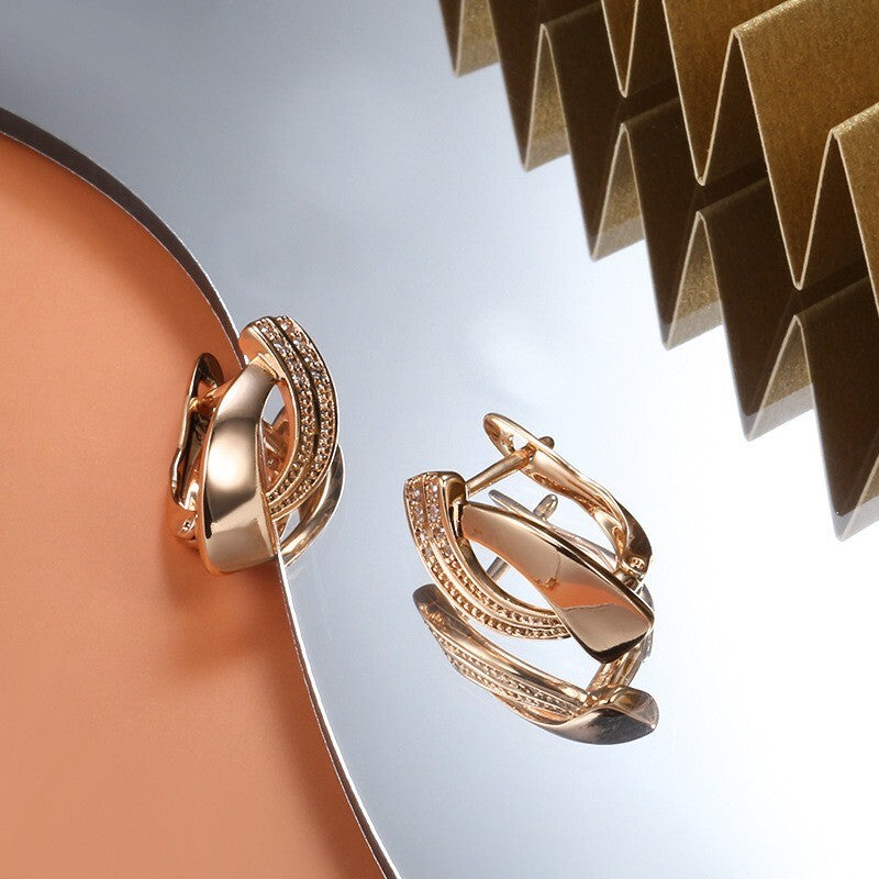 Luxus Damen Ohrringe Creole weibliche 585 rose gold zirkon geometrische Ohrring5