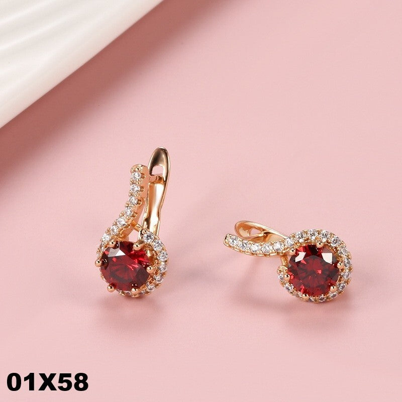 Luxus Ohrringe Creolen Zirkonia Kristall Rot 585 Rolled Roségold überzogen Damen0